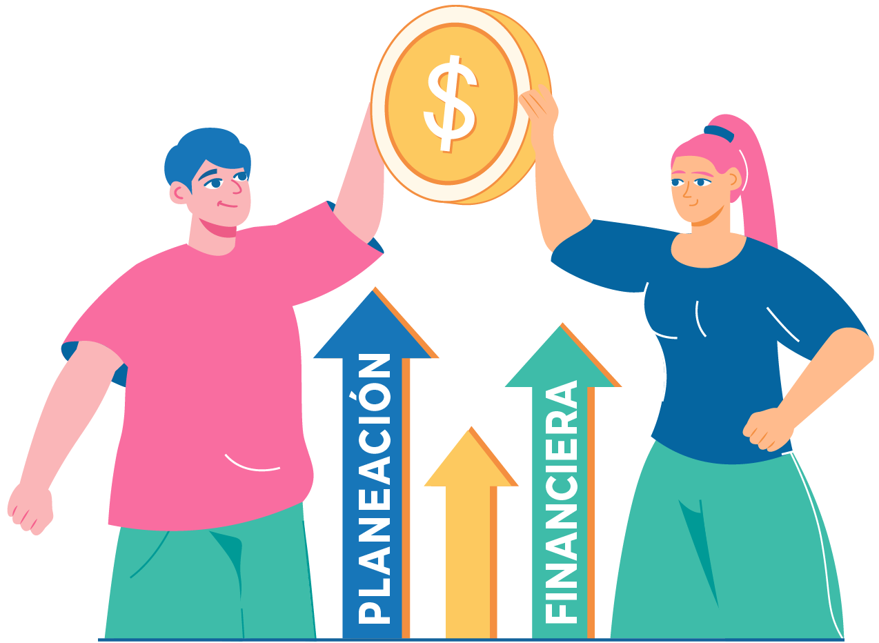 Gráfica que muestra a dos personas sosteniendo juntas una moneda