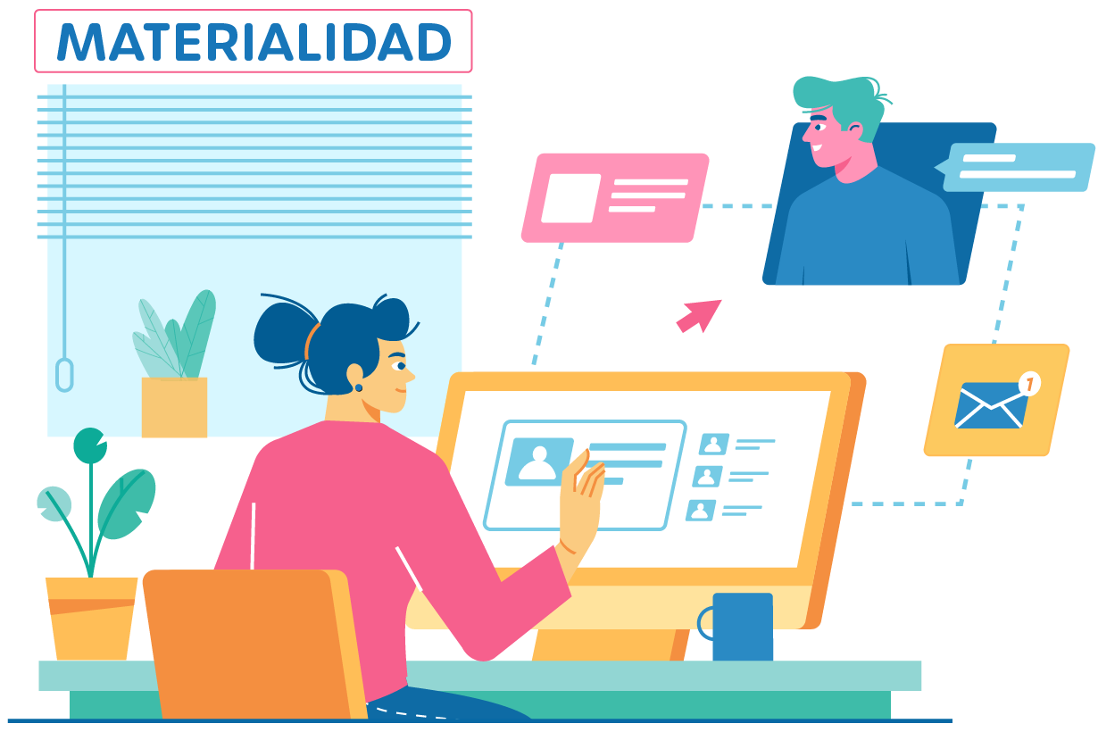 Gráfica que muestra a una mujer trabajando, sentada enfrente de su computadora