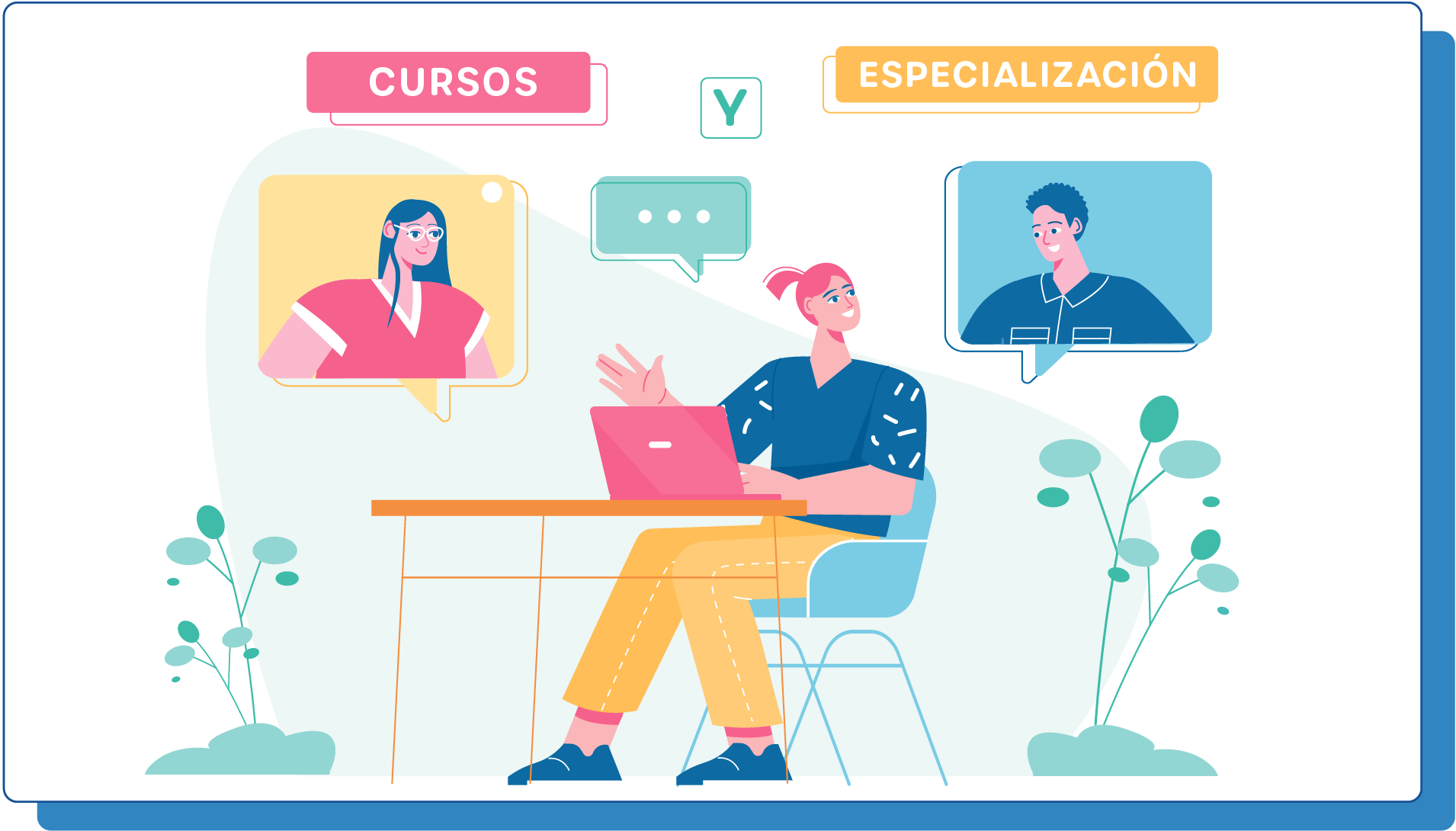 gráfico que representa un curso virtual entre 3 personas