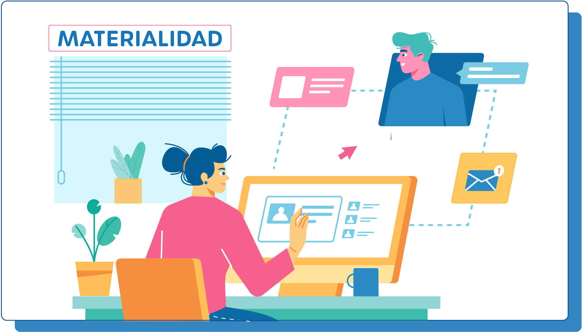 Gráfica que muestra a una mujer trabajando, sentada enfrente de su computadora